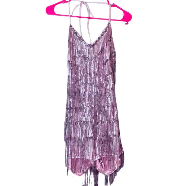 NWT Kaei&Shi Pink Sequin Fringe Romper - Medium - Image 4