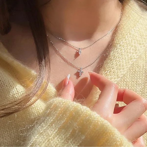 Layered Cross Necklace Silver - Image 2