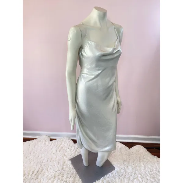 EXPRESS Metallic Cowl Neck Cross Back Midi Slip Dress - Image 6