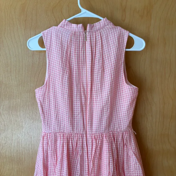 Kate Spade Gingham Dress Women 6 Pink Silk Blend V-Neck Fit Flare K7652 - Image 3