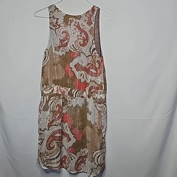 Free People boho paisley chiffon bohemian tie front tan pink dress sz Medium - Image 7