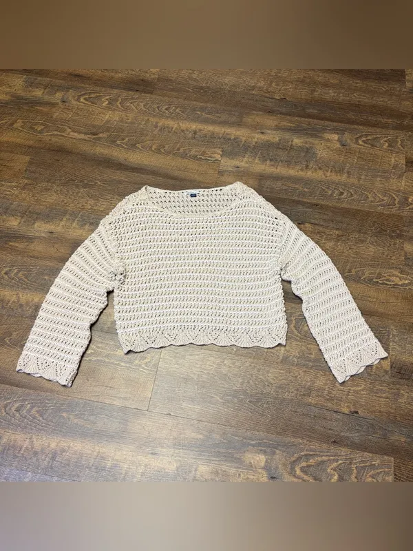 American Eagle Ballet Neck Open Knit Oversized Sweater Women's Large Beige - Image 2