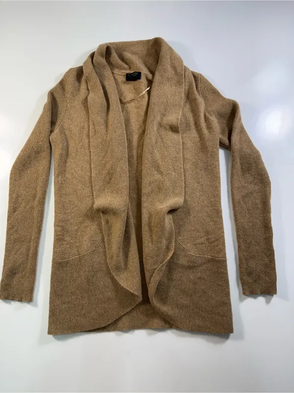 Cashmere Charter Club Relaxed Open-Front Cardigan in Camel Brown - Image 2