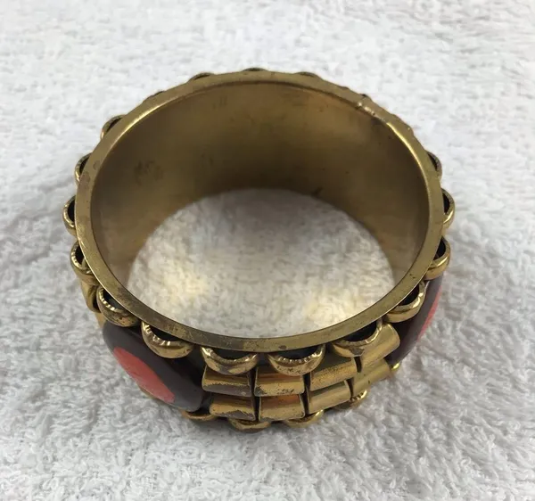 LG Gold Brick Egyptian Ancient Wrist Cuff Bangle - Image 4