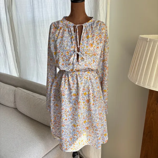 J. Crew Floral Peasant Dress M Long Sleeve Keyhole Belted Cottage Fall Boho - Image 9