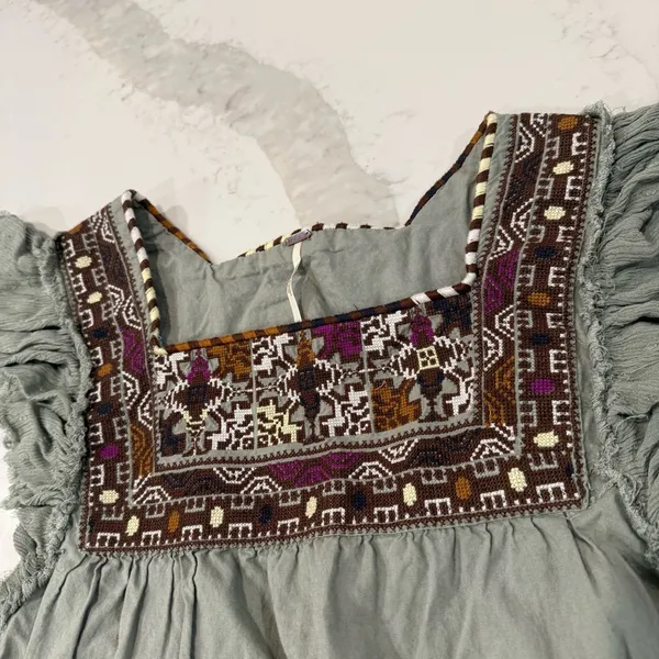 Free People Day Glow Boho Embroidered Mini Dress Women’s Medium Spanish Moss - Image 12