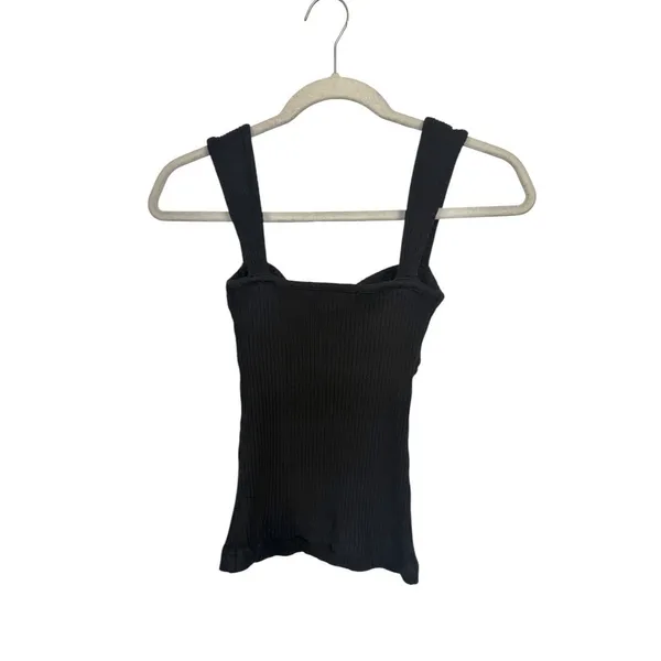 Agolde Women Sz XS Black Isla Cut Out Ribbed Sweetheart Neck Tank Organic Cotton - Image 5