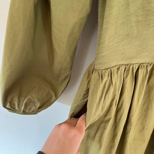 Heddie Puff Sleeve Babydoll Cotton Poplin Mini Dress Lichen Green - Image 3