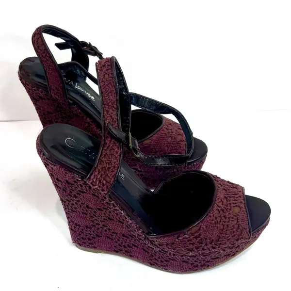 Wild Diva Lounge Brown Crochet Platform Wedge Sandals Size 6 Y2K - Image 2