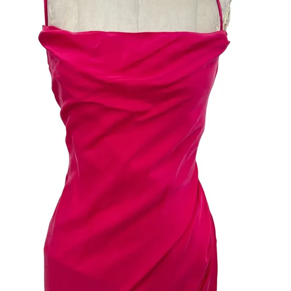 Lovers and Friends Noah‎ Wrap Dress Slip Sleeveless Satin Hot Pink Size Small - Image 5