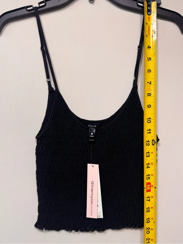AQUA Women U-Neck Sleeveless crinkled Ruched Top, Black size small nwt - Image 4