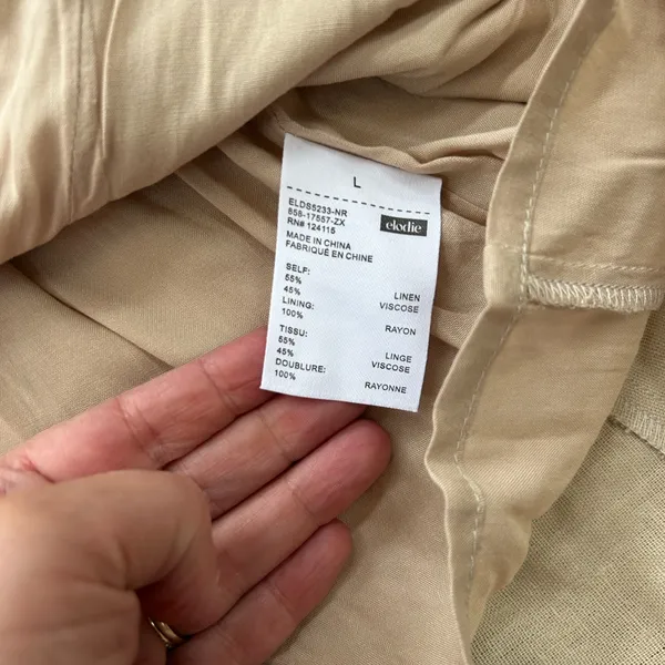 Elodie Linen Blend Cami‎ Mini Dress Tan Beige Ruffle Hem Large NWT - Image 7