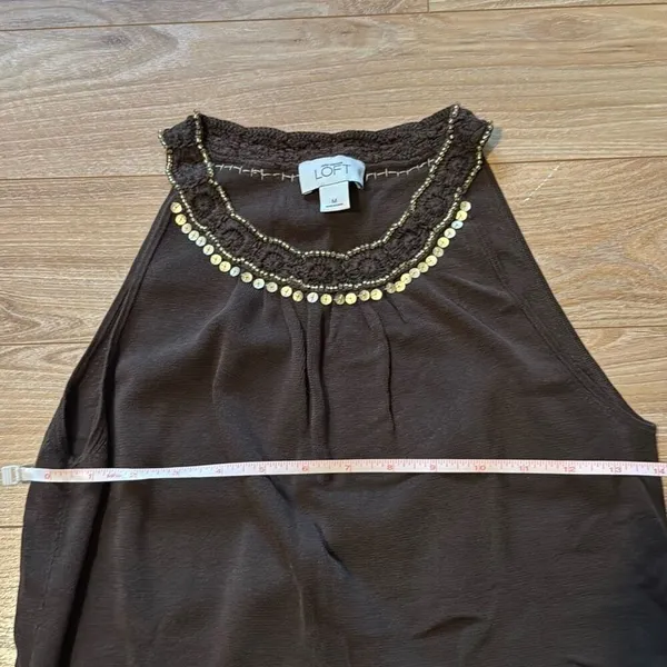 Vintage Loft Brown Halter Top with sequins along collar‎ size medium - Image 3