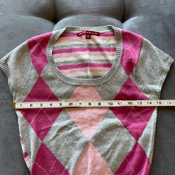 J. J. Basics Vintage y2k argyle pink and grey vest size small - Image 4