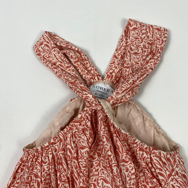 Bohera Dress Womens Medium Red White Floral‎ Halter Maxi Lined Boho Italy India - Image 3