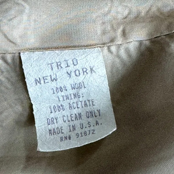 Trio New York Vintage Coat Womens 12 Tan Beige Wool Made in USA Trench Old Money - Image 4