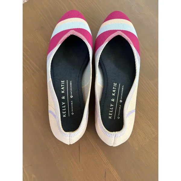 Kelly & Katie Striped Knit Pointed Toe Ballet Flats Washable Pink Blue 7M - Image 6