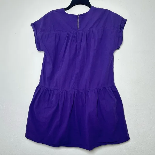 Pinch 100% Cotton Purple V-Neck Mini Dress With Pockets - Image 3