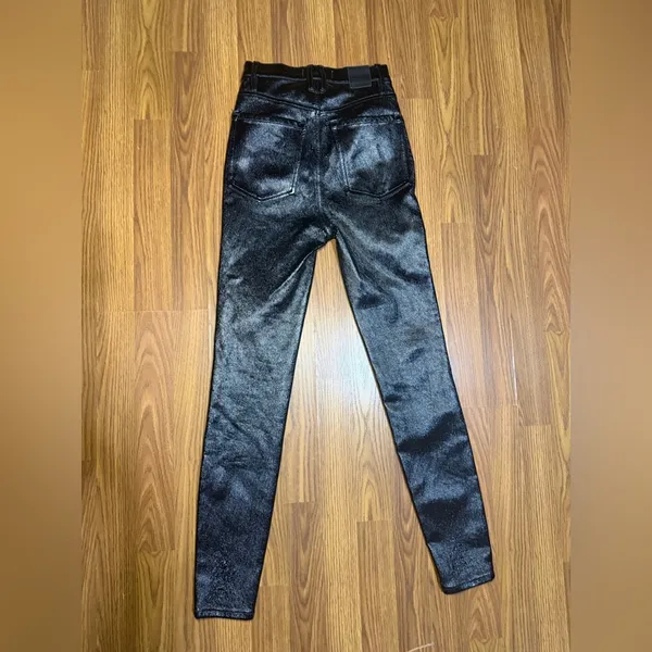 We the Free Phoenix coated skinny high rise ribcage jeans liquid black size 24. - Image 3
