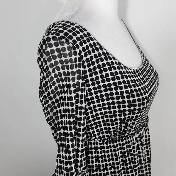 Max Studio Black Print Mesh Empire Waist Dress Size Small Graphic Print Dress - Image 5
