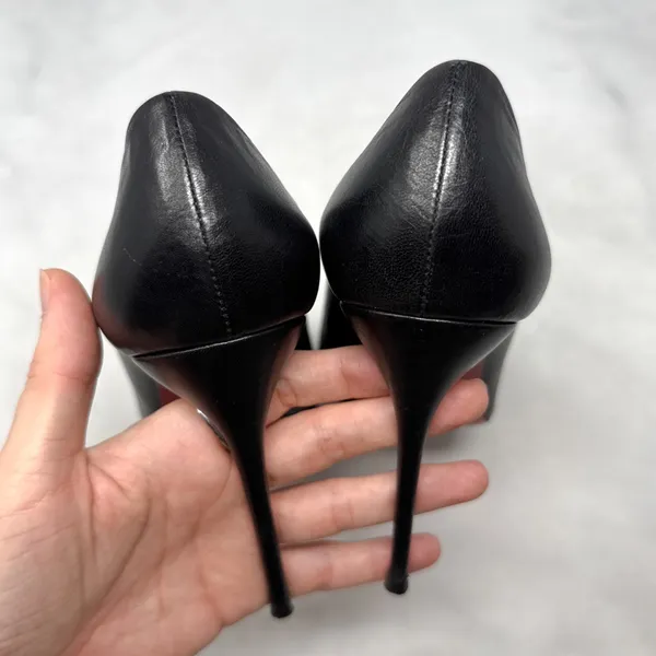 Christian Louboutin Vintage Y2K Yousra 100 Leather Notched Vamp Pump Heels Black - Image 10