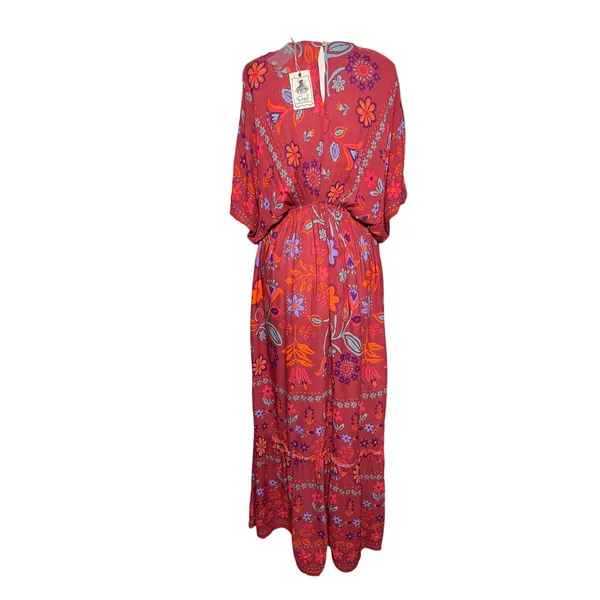 NWT EASEL Women’s Boho Red Multi Floral Maxi Dress - Image 8