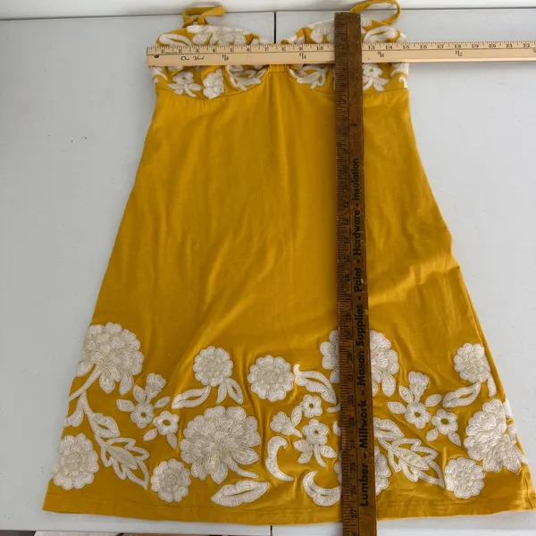 Mustard Yellow Floral Embroidered Sun‎ Dress Medium Bohemian Vacation Resortwear - Image 10