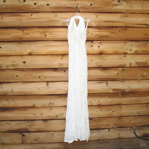 DB Studio Stretch Lace Halter Neck Gown White Size 14 - Image 6