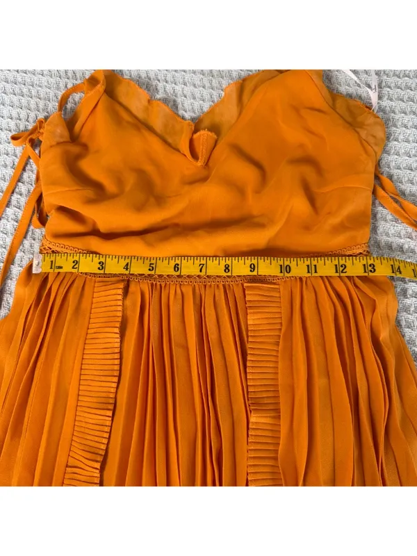 Lulus Never a Dull Moment Pleated Midi Dress Womens Small Marigold Yellow Ruffle - Image 8