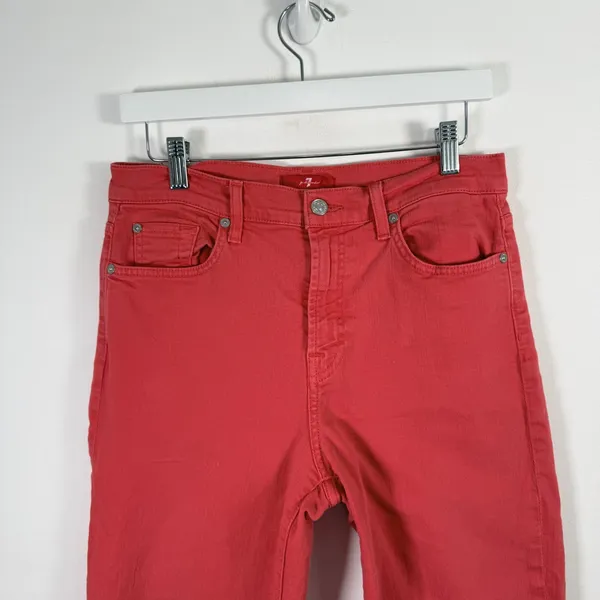 7 For All Mankind Alexa Wide Leg Cropped Jeans Red Raw Hem Boho Womens 30 - Image 9