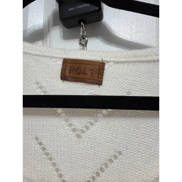 POL Cream Pointelle Knit Ruffle Sleeve Sweater Womens Large Boho Cream - Image 2
