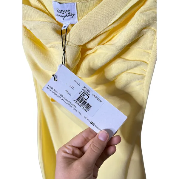 SNDYS Maia‎ Dress Lemon Yellow Strapless Twist Cutout Ribbed Midi Dress - Image 7
