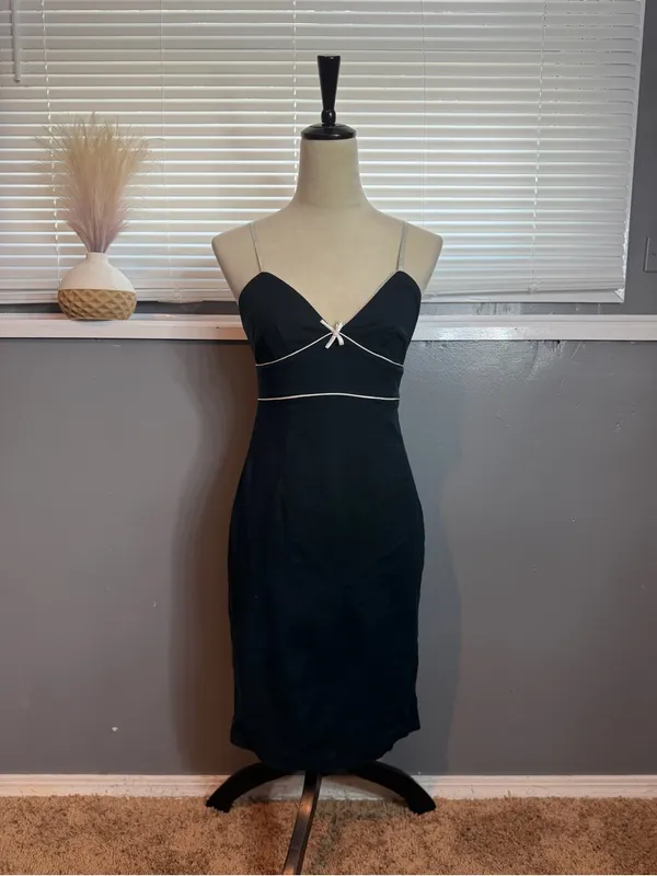 Vintage 90s Express Black Contrast Trim Bow Slip Dress Size 6 - Image 3