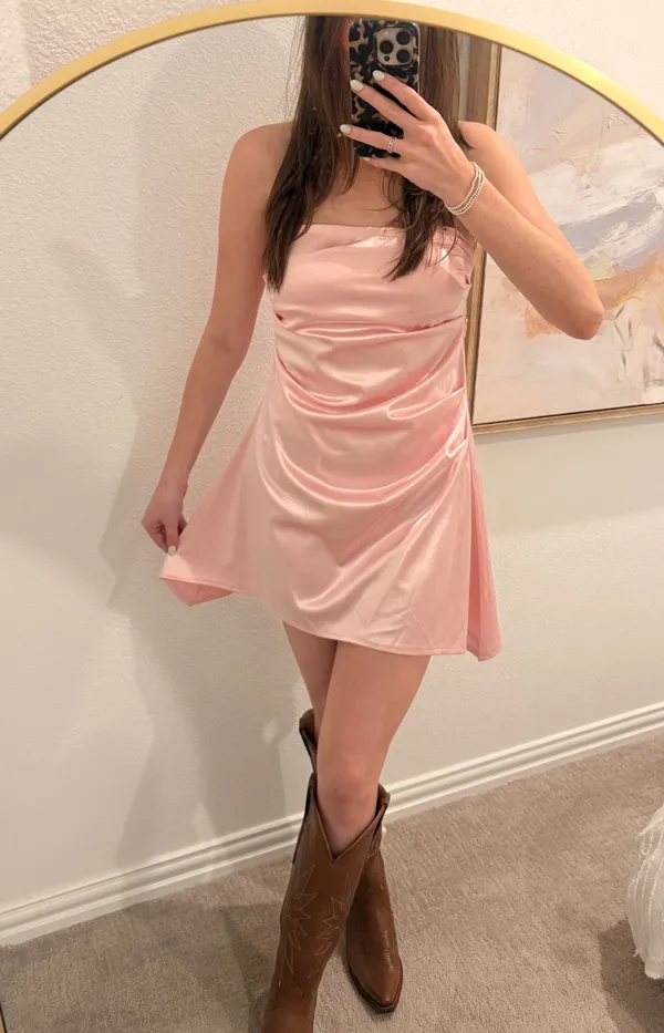 Satin Pink Mini Dress Size M - Image 2