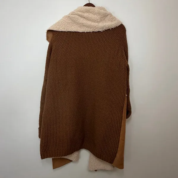 Orange Creek Sherpa Cardigan Coat M/L Brown Faux Suede Knit Boho Western Jacket - Image 2