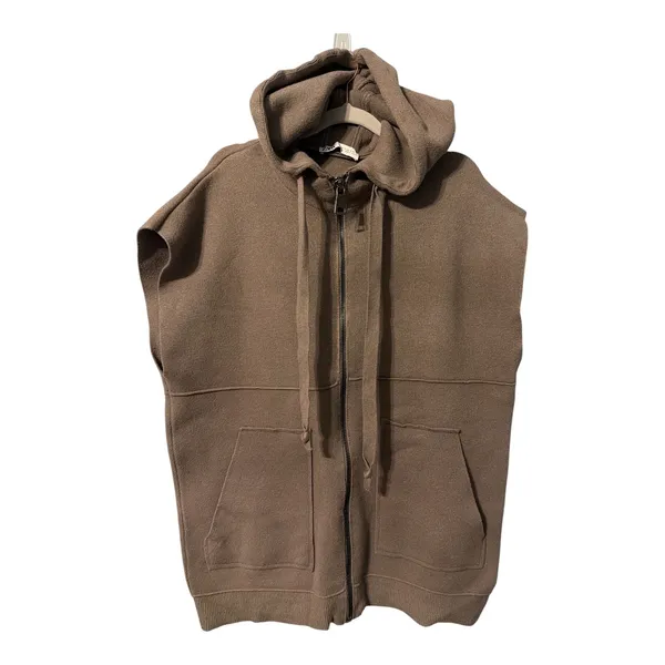 Zara Brown Sleeveless Oversized Full Zip Hooded Sweater Vest, Medium - Image 2