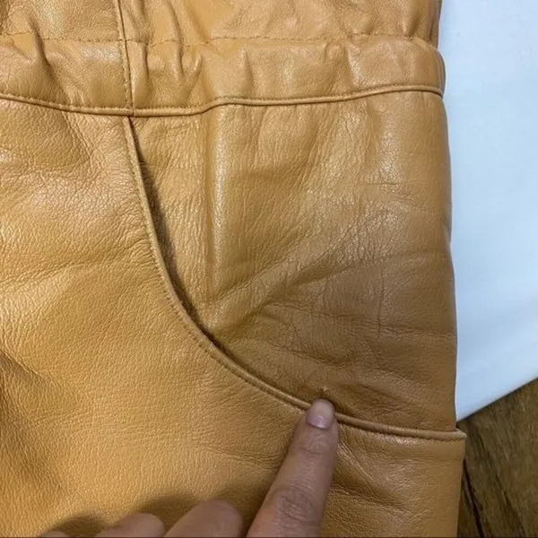 Damselle Nordstrom‎ Drawstring Waist Leather Jacket Tan Size M - Image 4