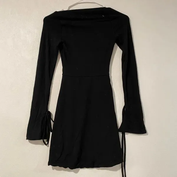 Oh Polly Black Long Sleeve Skater Mini Dress US 0 Coquette Party - Image 3