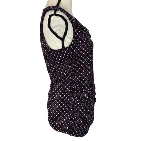 WHBM Small Top Geometric Sleeveless Stretch Draped Neck Ruched Sides Purple - Image 3