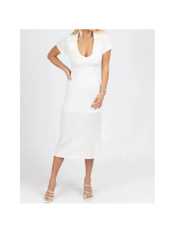 NEW LE LIS short sleeve collared midi dress in ivory S NWT - Image 2