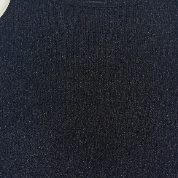 Vtg Pointelle Shimmer Tank‎ Top Womens XL Black Silk-Blend Silver Metallic Studs - Image 2
