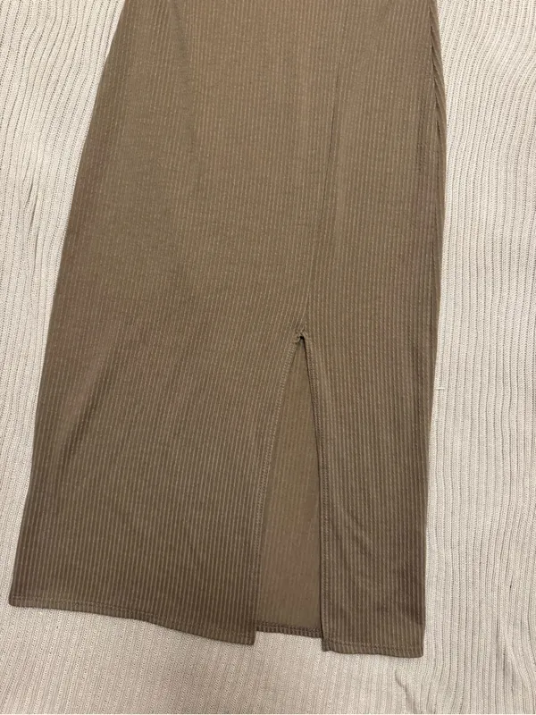 Ribbed Midi Dress in Brown - Image 2