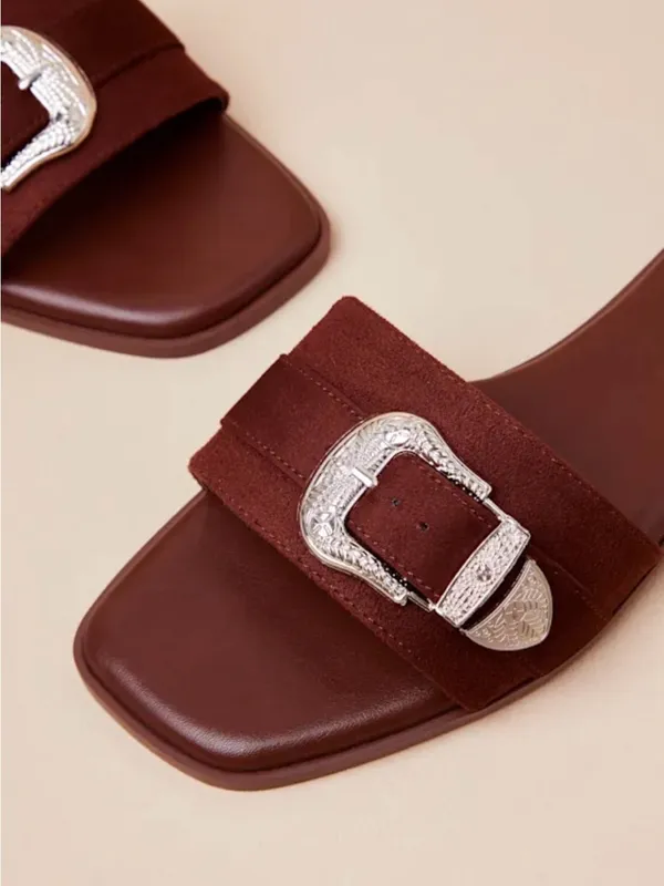 Lulu's Brown Buckle Slide Sandals - Image 2