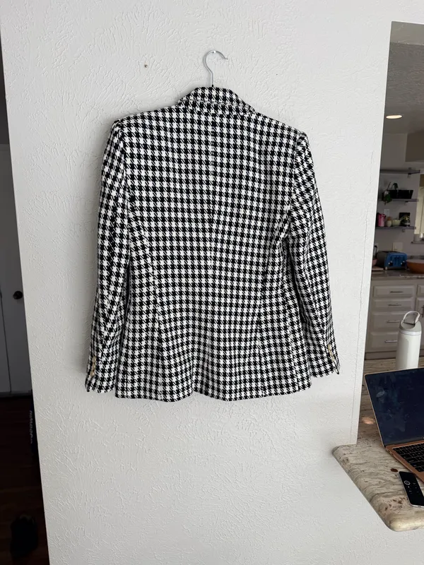 Zara houndstooth double breasted gold button oversized blazer jacket M  - Image 11