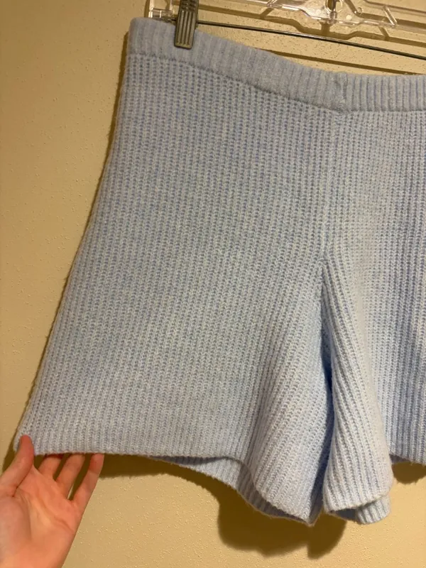 Aerie UnReal Knit Sweater Shorts in Eyelet Blue - Image 3