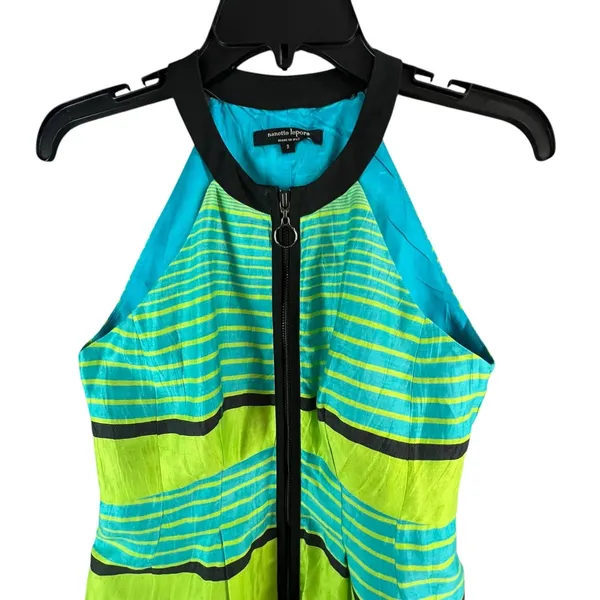 Nanette Lepore Bogatell Dress 2 Green Blue Linen Blend Stripe Feminine Chic ASO‎ - Image 7