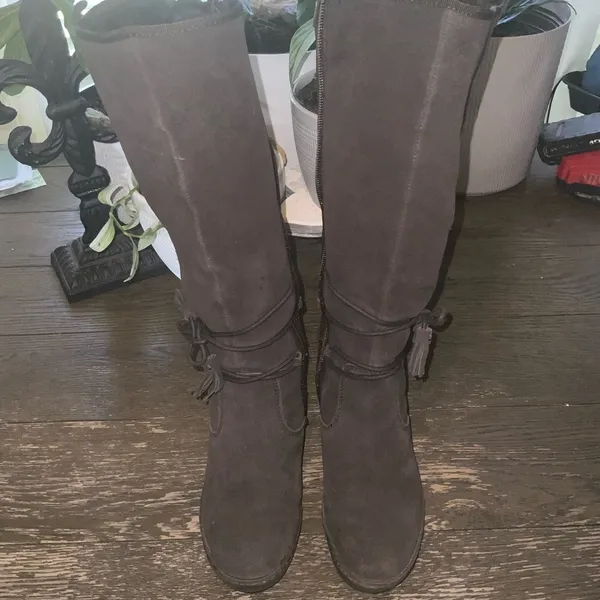BareTraps Brown Over the Knee Brown Suede Fur Lined Wedge Boots Side Zipper 6M - Image 4