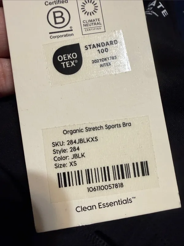 Mate The Label Organic Stretch Sports Bra Jet Black Sz Xs - Image 4