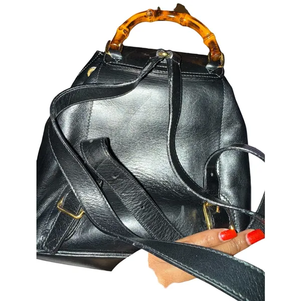 Gucci Black Leather Bamboo Mini Backpack - Image 10