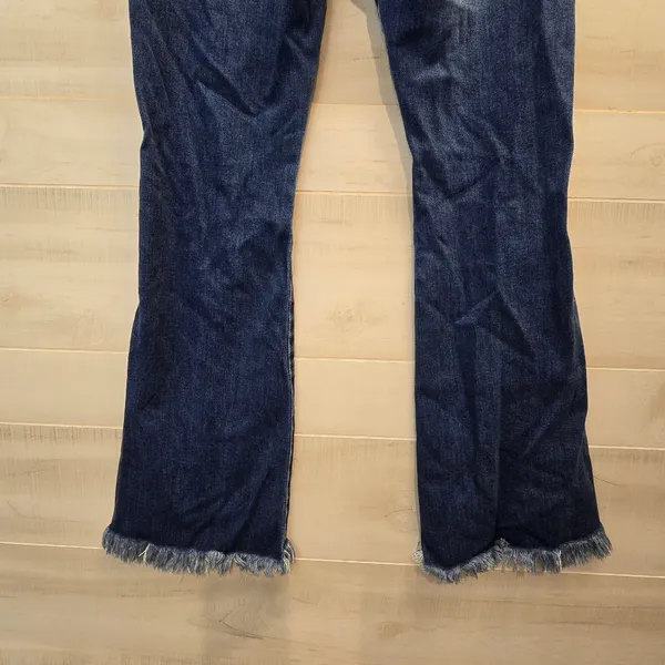 {29} KanCan Distressed Blue Jean Split Flare Hem Fringe Detail - Image 9